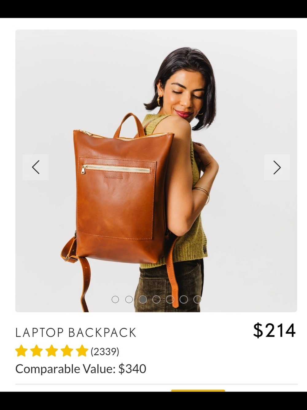 Portland Leather Cognac Brown Leather Laptop Backpack - Picture 4 of 7